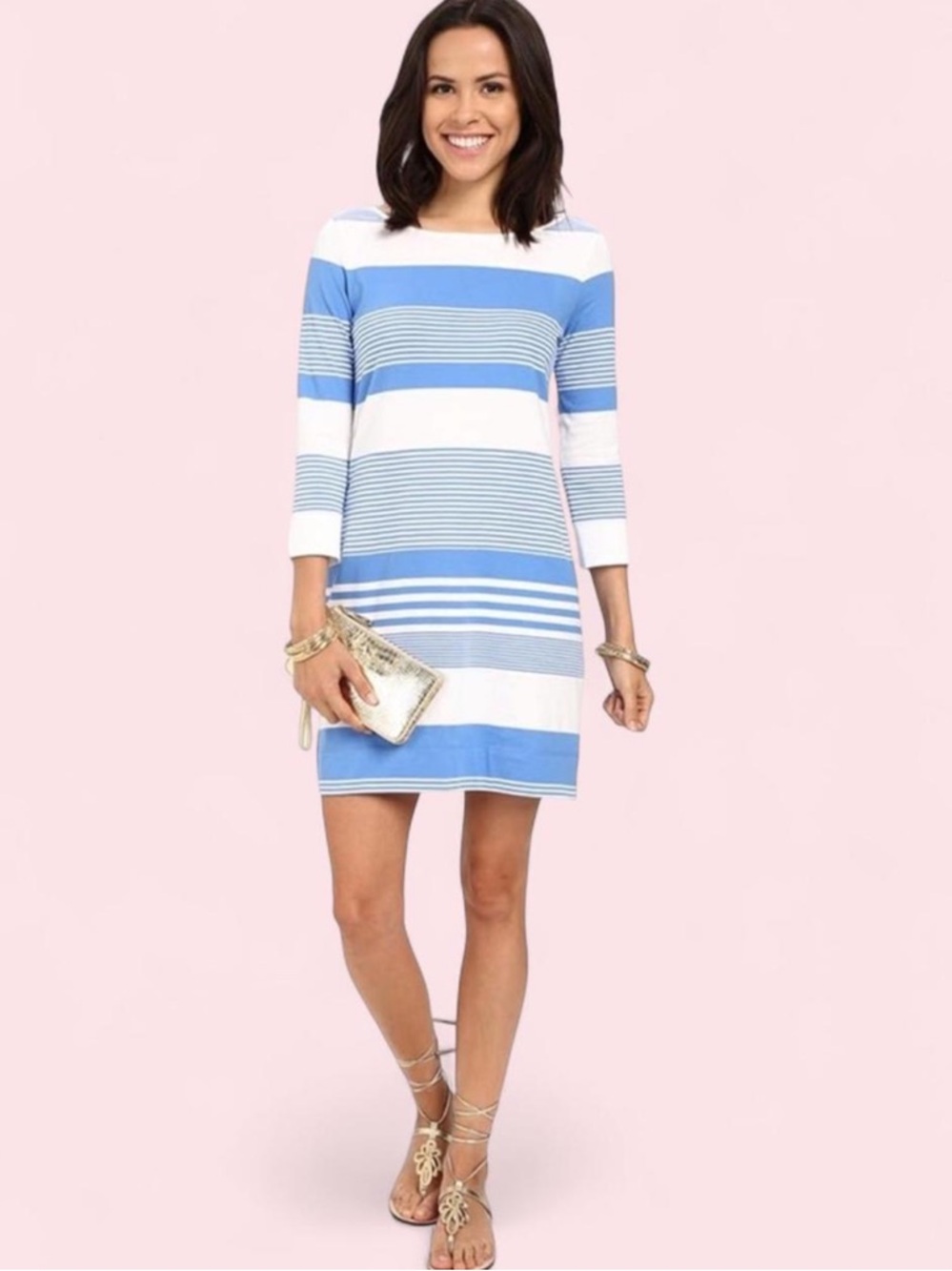 Lilly Pulitzer Marlowe Dress M Blue White Stripe Coastal Grandma Old Money